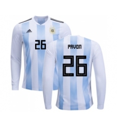 Argentina #26 Pavon Home Long Sleeves Soccer Country Jersey