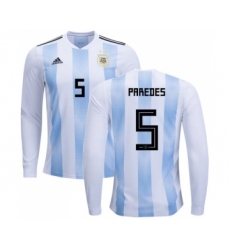 Argentina #5 Paredes Home Long Sleeves Soccer Country Jersey