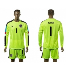 Austria #1 Almer Shiny Green Goalkeeper Long Sleeves Soccer Country Jersey