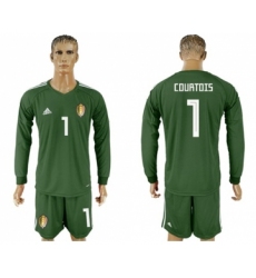 Belgium #1 Courtois Army Green Long Sleeves Goalkeeper Soccer Country Jersey