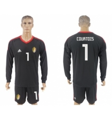 Belgium #1 Courtois Black Long Sleeves Goalkeeper Soccer Country Jersey