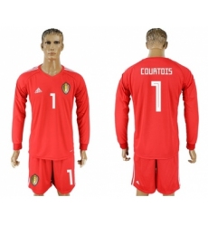 Belgium #1 Courtois Red Long Sleeves Goalkeeper Soccer Country Jersey