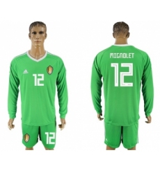 Belgium #12 Mignolet Green Long Sleeves Goalkeeper Soccer Country Jersey
