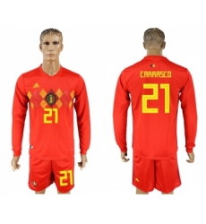 Belgium #21 Carrasco Red Home Long Sleeves Soccer Country Jersey