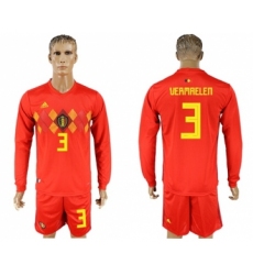 Belgium #3 Vermaelen Red Home Long Sleeves Soccer Country Jersey