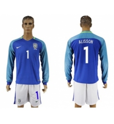Brazil #1 Alisson Away Long Sleeves Soccer Country Jersey