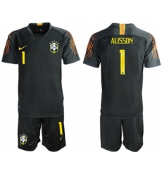 Brazil #1 Alisson Black Goalkeeper Soccer Country Jersey
