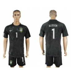 Brazil #1 Alisson Black Soccer Country Jersey