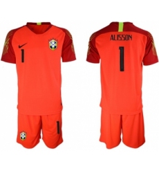 Brazil #1 Alisson Red Goalkeeper Soccer Country Jersey
