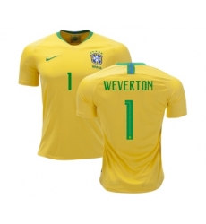 Brazil #1 Weverton Home Soccer Country Jersey