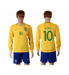 Brazil #10 Kaka Home Long Sleeves Soccer Country Jersey