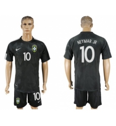 Brazil #10 Neymar Jr Black Soccer Country Jersey