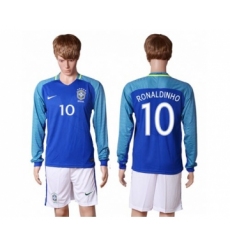Brazil #10 Ronaldinho Away Long Sleeves Soccer Country Jersey