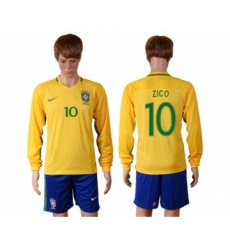 Brazil #10 Zico Home Long Sleeves Soccer Country Jersey