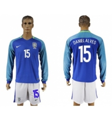 Brazil #15 Daniel Alves Away Long Sleeves Soccer Country Jersey