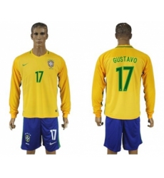 Brazil #17 Gustavo Alves Home Long Sleeves Soccer Country Jersey