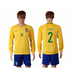 Brazil #2 Cafu Home Long Sleeves Soccer Country Jersey