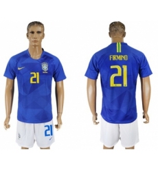 Brazil #21 Firmino Away Soccer Country Jerse
