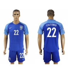 Brazil #22 Coutonho Blue Soccer Country Jersey