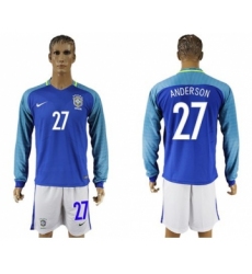 Brazil #27 Anderson Away Long Sleeves Soccer Country Jersey