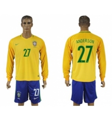 Brazil #27 Anderson Home Long Sleeves Soccer Country Jersey