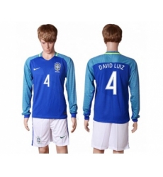 Brazil #4 David Luiz Away Long Sleeves Soccer Country Jersey