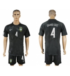 Brazil #4 David Luiz Black Soccer Country Jersey