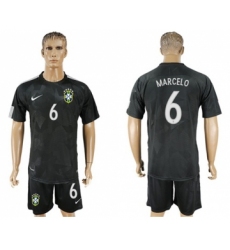 Brazil #6 Marcelo Black Soccer Country Jersey