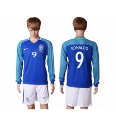 Brazil #9 Ronaldo Away Long Sleeves Soccer Country Jersey