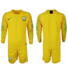 Brazil Blank Yellow Goalkeeper Long Sleeves Soccer Country Jersey