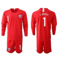 Chile #1 C.Bravo Home Long Sleeves Soccer Country Jersey
