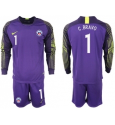 Chile #1 C.Bravo Purple Goalkeeper Long Sleeves Soccer Country Jersey
