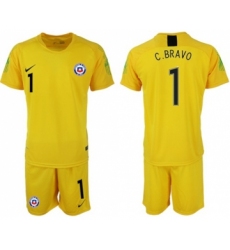 Chile #1 C.Bravo Yellow Goalkeeper Soccer Country Jersey