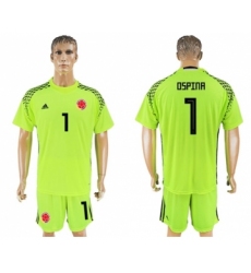 Colombia #1 Ospina Shiny Green Goalkeeper Soccer Country Jersey