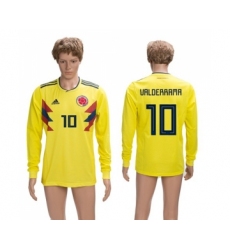 Colombia #10 Valderrama Home Long Sleeves Soccer Country Jersey