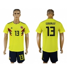 Colombia #13 Gonzalez Home Soccer Country Jersey