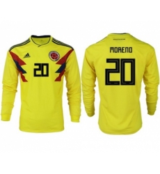 Colombia #20 Moreno Home Long Sleeves Soccer Country Jersey