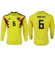 Colombia #6 Sanchez Home Long Sleeves Soccer Country Jersey