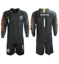 England #1 Pickford Black Long Sleeves Goalkeeper Soccer Country Jersey