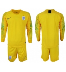 England Blank Yellow Long Sleeves Goalkeeper Soccer Country Jersey