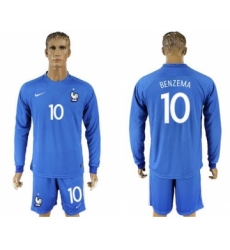 France #10 Benzema Home Long Sleeves Soccer Country Jersey