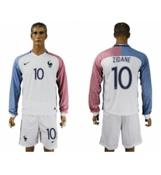 France #10 Zidane Away Long Sleeves Soccer Country Jersey