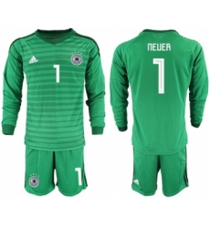 Germany #1 Neuer Green Goalkeeper Long Sleeves Soccer Country Jersey