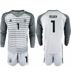 Germany #1 Neuer Grey Goalkeeper Long Sleeves Soccer Country Jersey