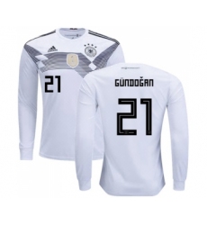 Germany #21 Gundogan White Home Long Sleeves Soccer Country Jersey