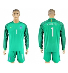 Greece #1 Karnezis Green Goalkeeper Long Sleeves Soccer Country Jersey