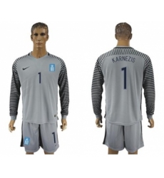Greece #1 Karnezis Grey Goalkeeper Long Sleeves Soccer Country Jersey