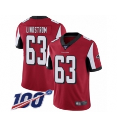 Men's Atlanta Falcons #63 Chris Lindstrom Red Team Color Vapor Untouchable Limited Player 100th Season Football Jersey