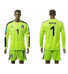 Italy #1 Buffon Shiny Green Long Sleeves Goalkeeper Soccer Country Jersey