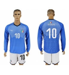 Italy #10 Insigne Blue Home Long Sleeves Soccer Country Jersey